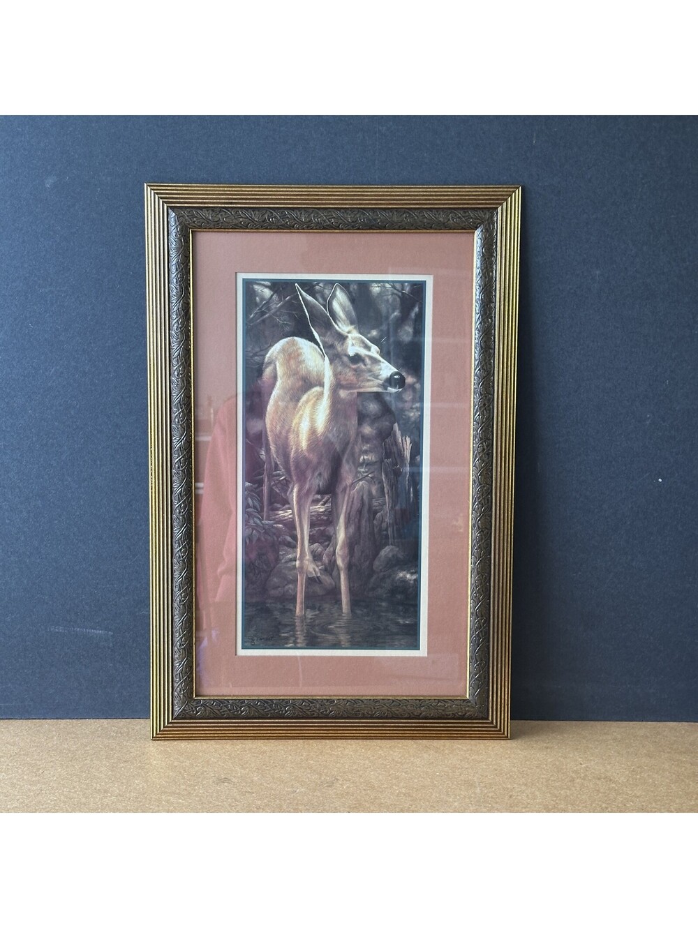 Vintage Home Interiors & Gifts Deer Print Ornate Gold Frame Wildlife Wall Art